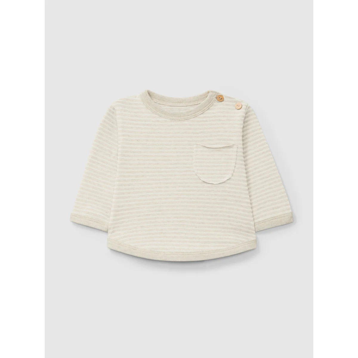 Langärmliges, strukturiertes, cremefarbiges Babyshirt mit Tasche von Gestreifte Natural