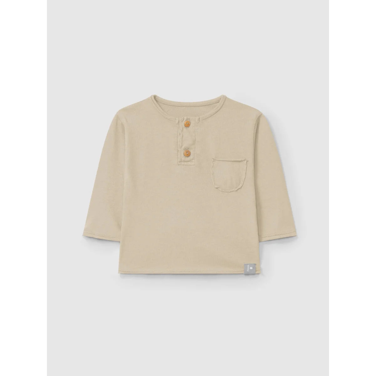 Beige Langarmhemd mit Knöpfen und Brusttasche, Produktname Longsleeve mit Brusttasche