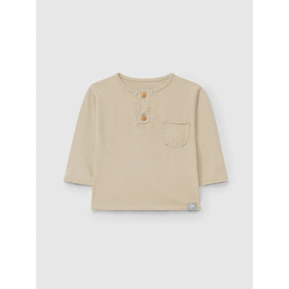 Beige Langarmhemd mit Knöpfen und Brusttasche, Produktname Longsleeve mit Brusttasche