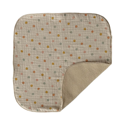 Lullaby friends hase mini cremegelb muslin babydecke mit pastellfarbenen punkten nachhaltige babykleidung schweiz