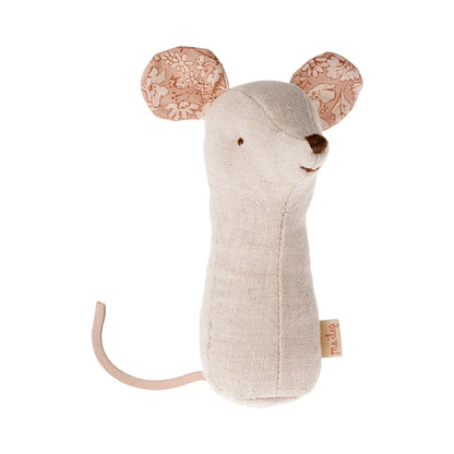 Weicher beiger Maus-Rassel mit blumenmuster Ohren und rosa Schwanz von Lullaby Friends