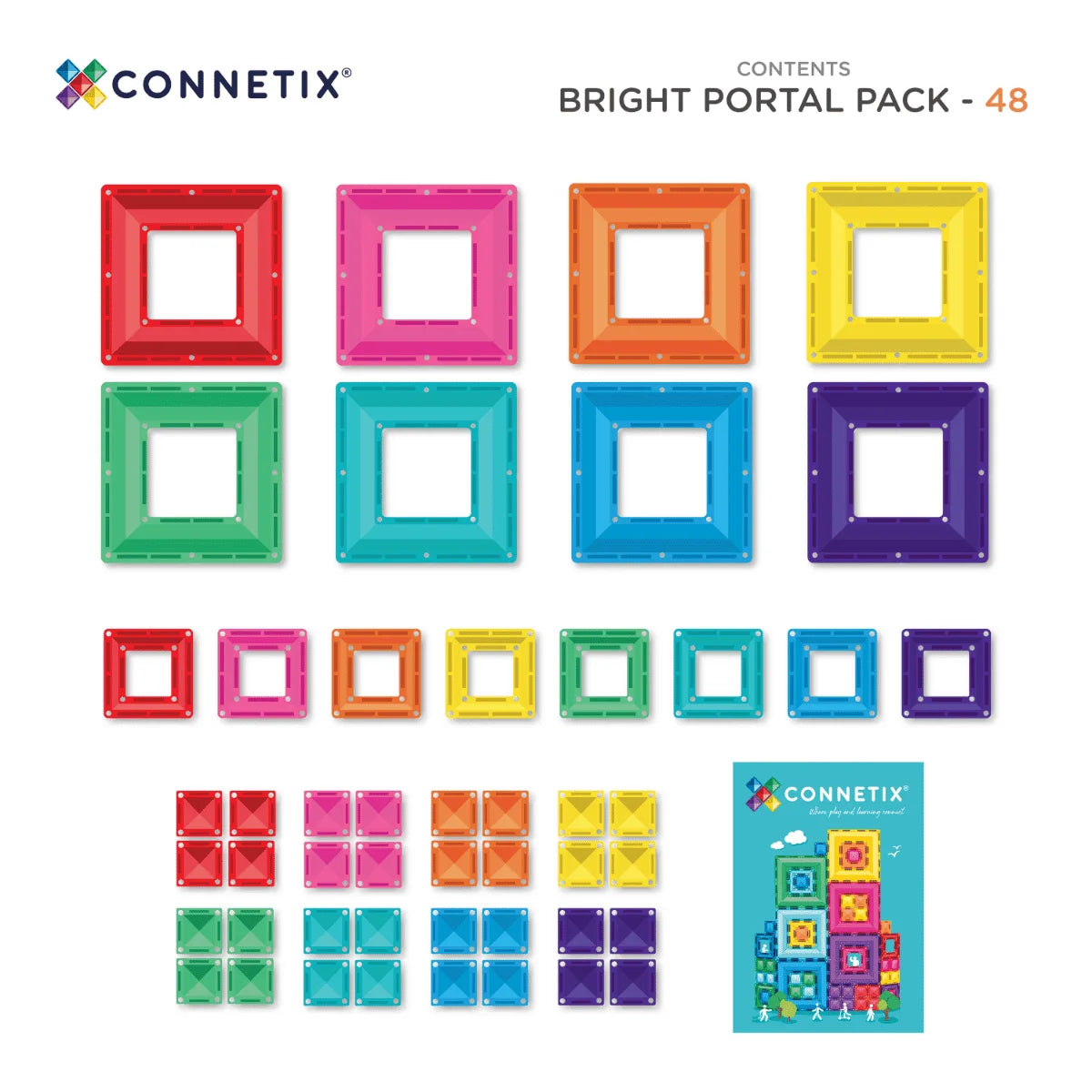 Bunte Magnetbausteine und Rahmen in verschiedenen Größen im Magnetbausteine Bright Portal Pack 48 stk