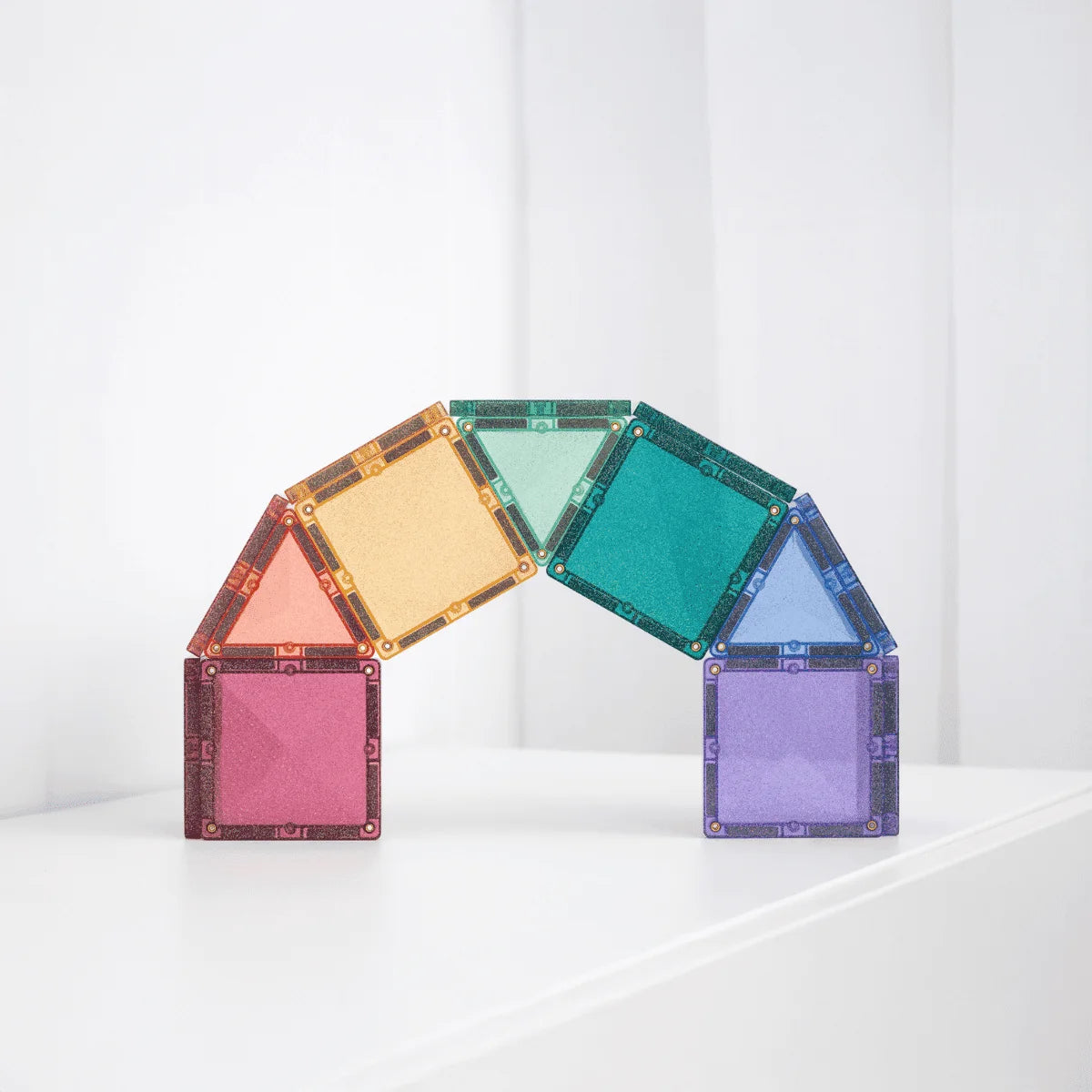 Buntes Magnetbausteine Set Glitter Castle Pack 48 Stück in einer Bogenform