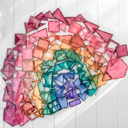 Bunte Anordnung von Papierquadraten in Fächerform für Magnetbausteine Mega Pack