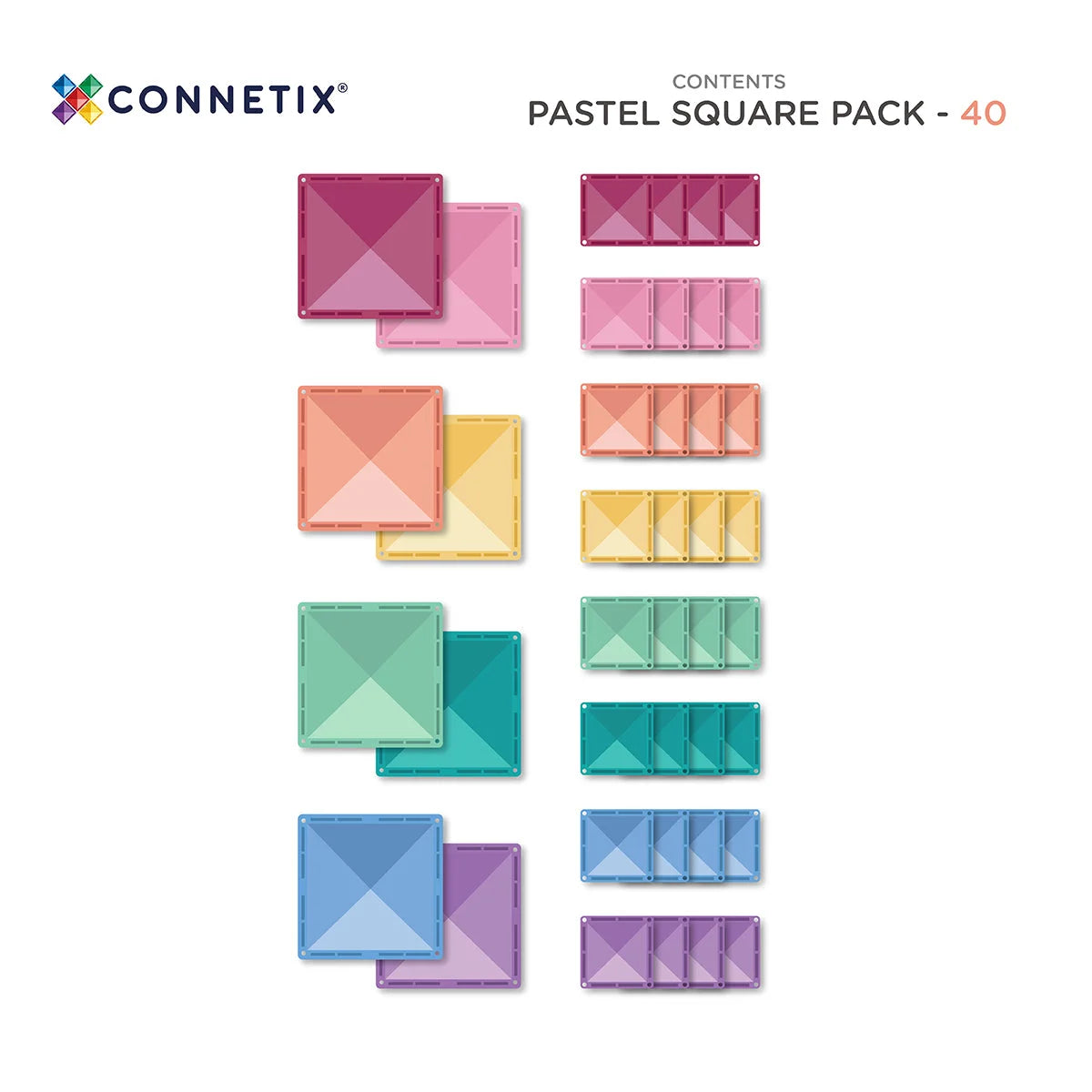 Pastellfarbene quadratische magnetbausteine von connetix im 40er set für kreatives bauen und lernen
