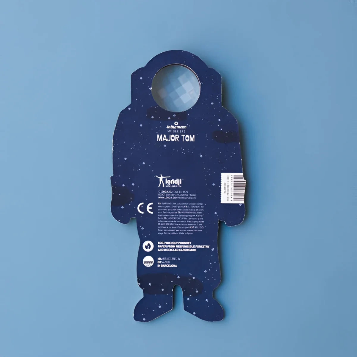 Blaues Sternenhimmel-Astronaut-Schnittmuster aus Karton mit klarem Brustfenster Major Tom Bee Eye