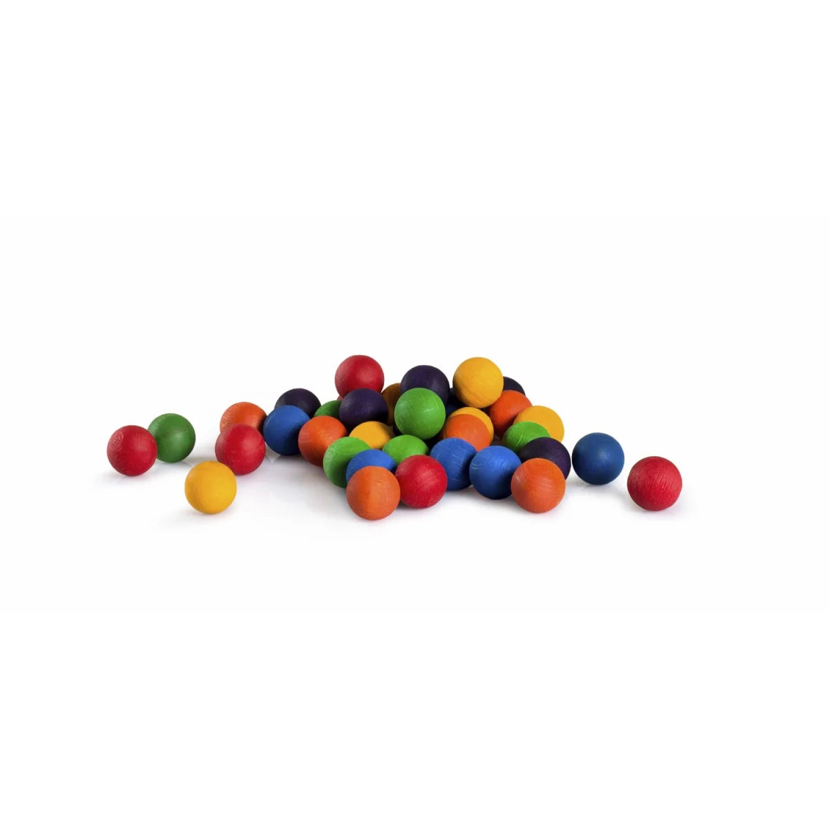 Bunte, glatte Holzkugeln in Rot, Blau, Grün, Gelb und Orange: Marbles