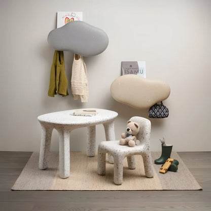 Weiß gesprenkeltes kinder tisch und stuhl set passend zum marine garderobenständer faded-white aus holz