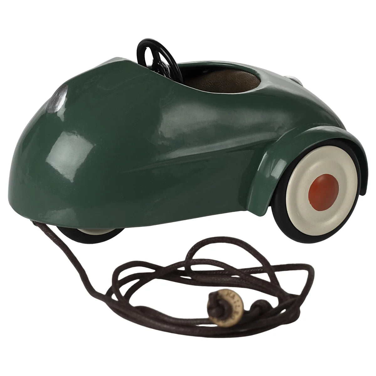 Maus Auto Dunkelgrün: Vintage grünes Spielzeugauto mit weiss-roten Rädern