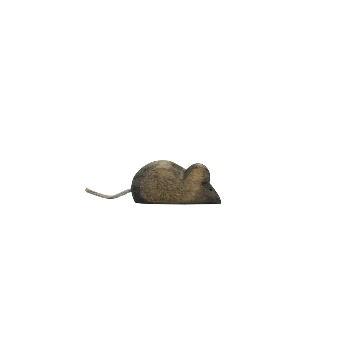Dunkelbrauner Holzmaus-Figurine mit grauem Schwanz, Produktname Maus