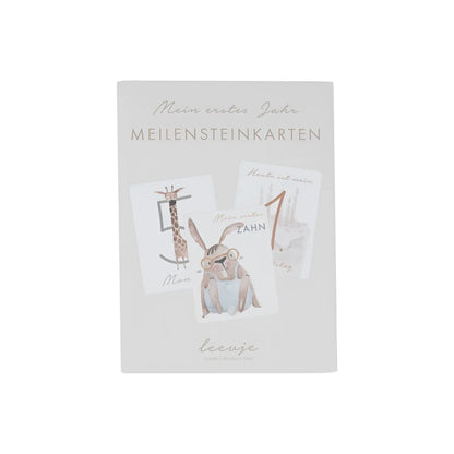 Meilensteinkarten mein erstes jahr softgrau mit tierillustrationen aus ökologische baby- & kinderprodukte ideal als geschenke