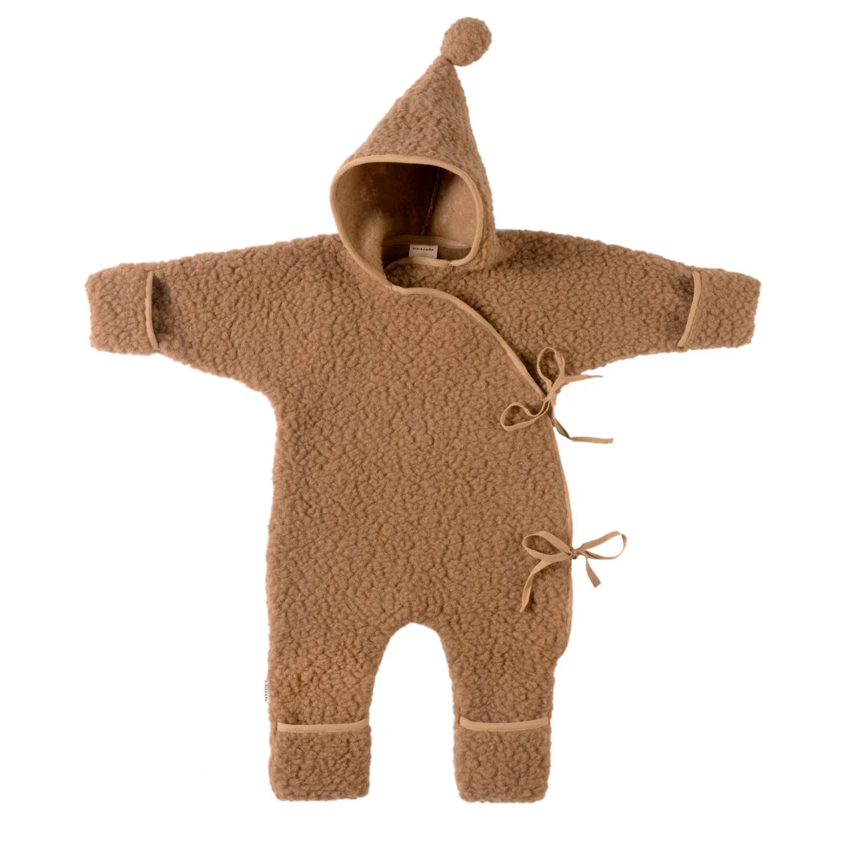 BINIBAMBA Merino Snugglesuit in Bruno mit Kapuze