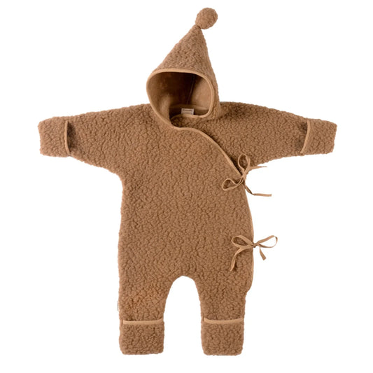BINIBAMBA Merino Snugglesuit in Bruno mit Kapuze
