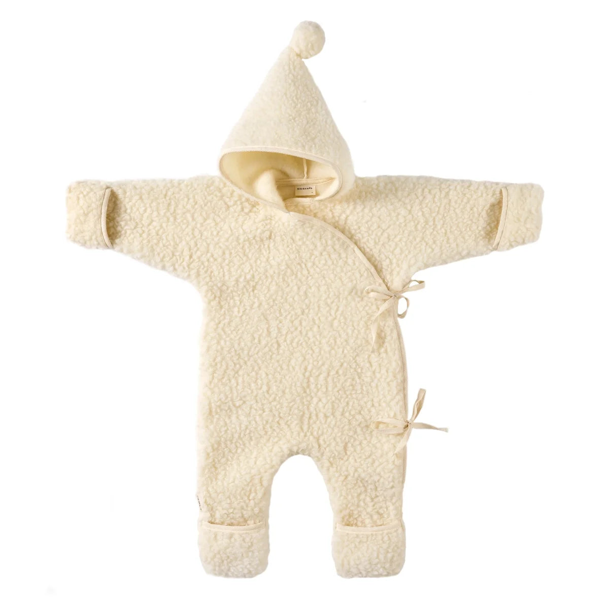 BINIBAMBA Merino Snugglesuit in Milk mit Kapuze