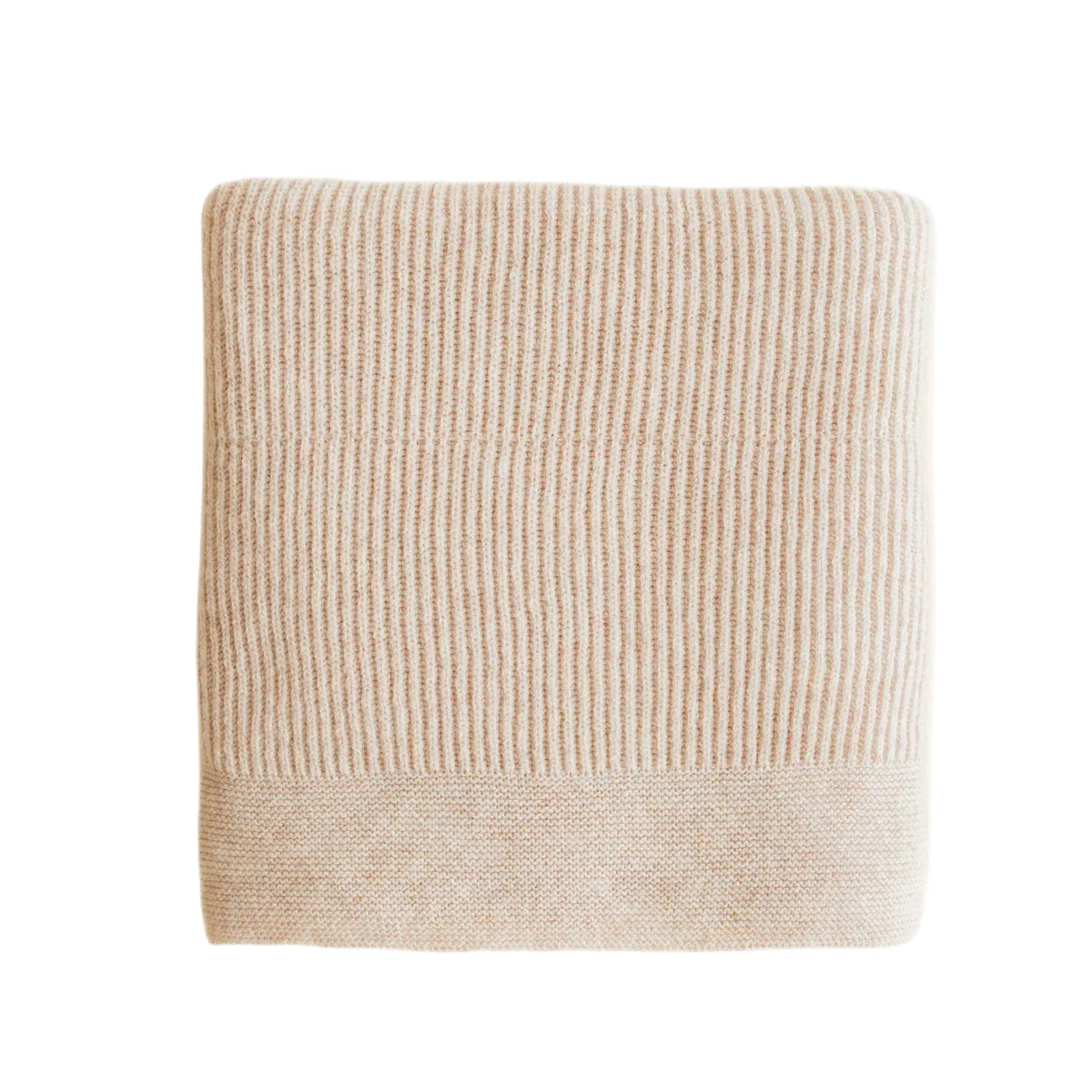 Beige gerippte Strickdecke mit strukturiertem Rand, Merino Strickdecke Gaston