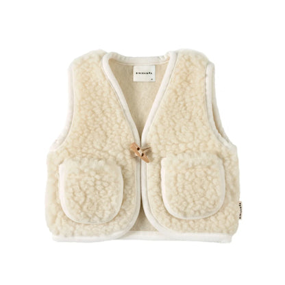 BINIBAMBA Merino Weste in Milk mit Holzverschluss