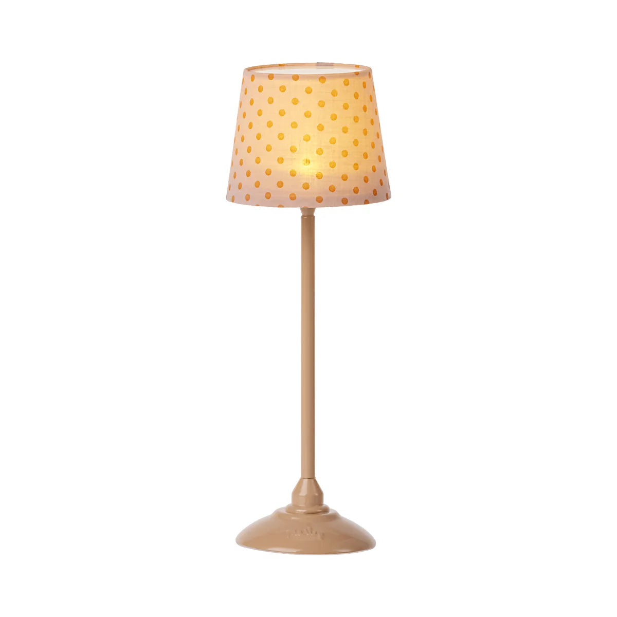 Tischlampe mit gepunktetem Stoffschirm und Holzfuß in Miniatur Stehleuchte Dunkles Powder