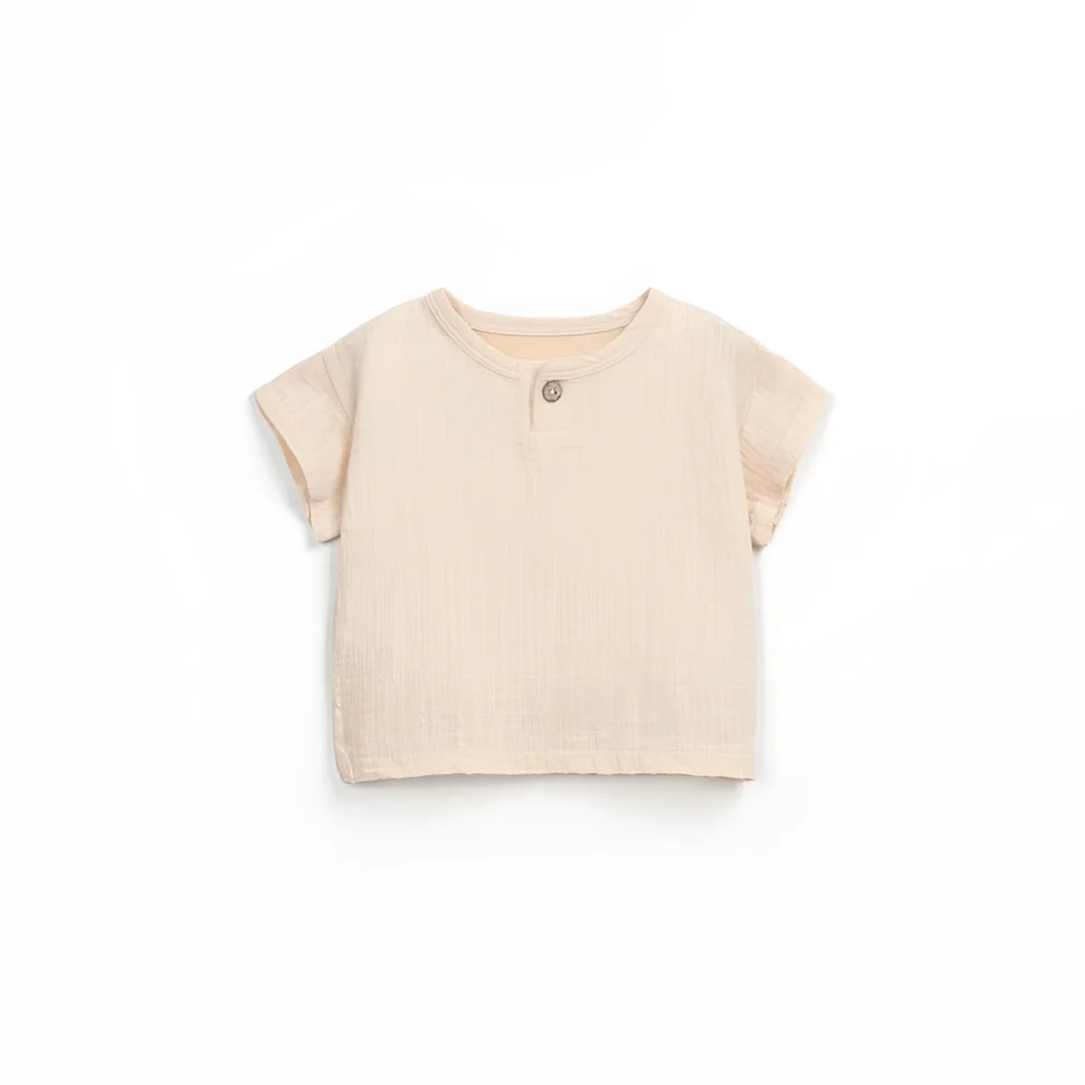 Beige Kurzarm-T-Shirt mit einem Knopf am Hals für Mixed T-Shirt | Crochet