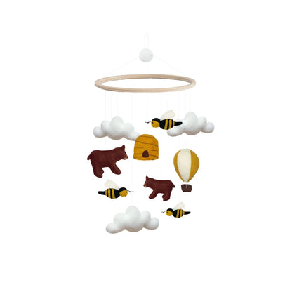 Nachhaltiges Mobile Bären + Bienen mit Holzring und Filztieren