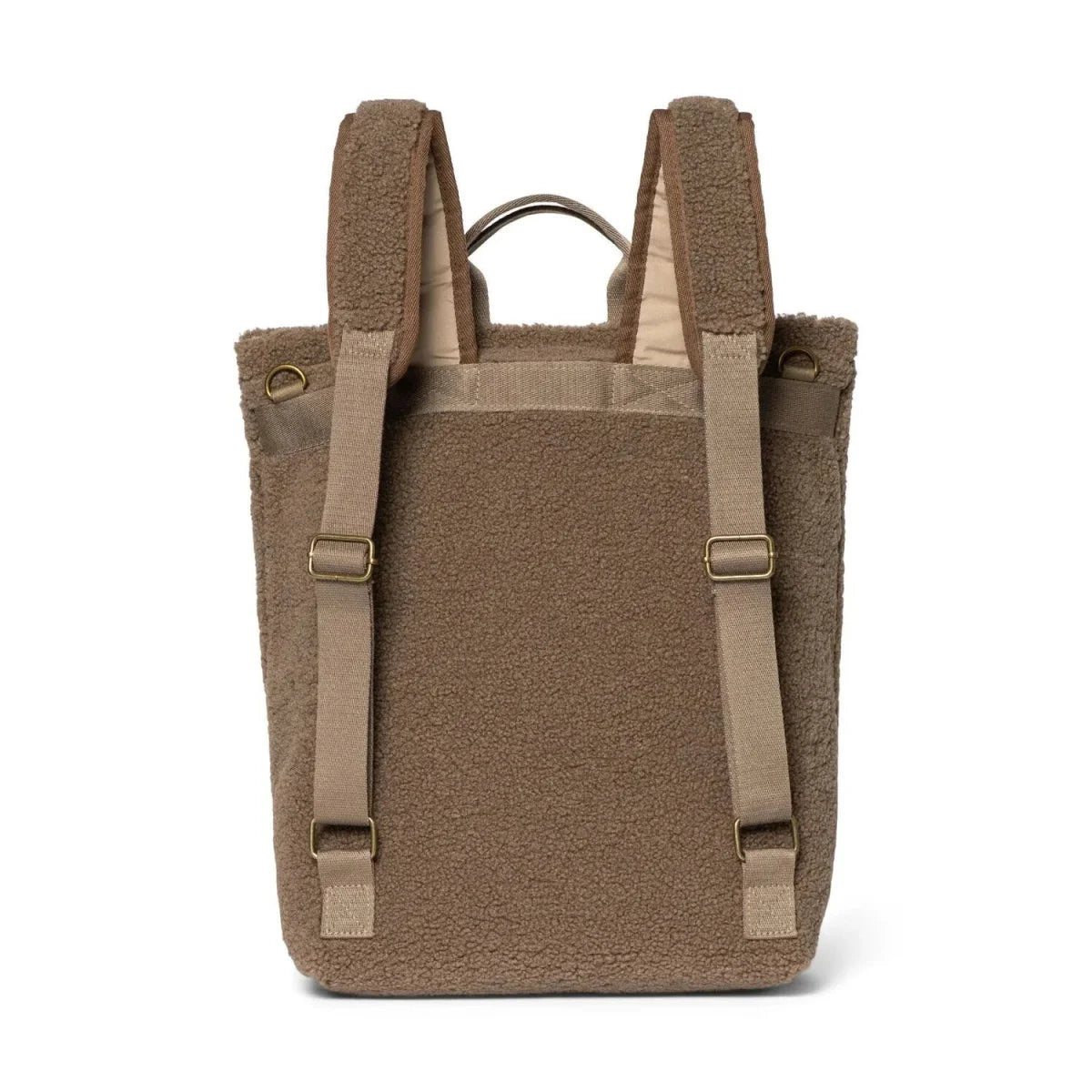 Helle braune Mom Rucksack Teddy mit verstellbaren Trägern und strukturierter Oberfläche