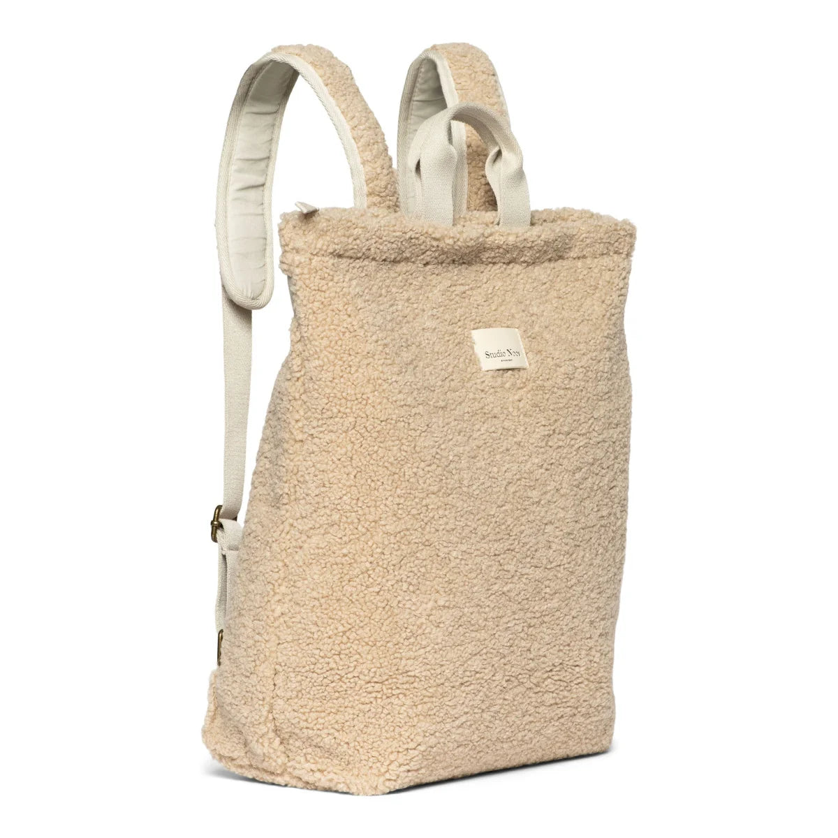 Beige weicher Rucksack mit verstellbaren Tragen und Logo-Patch, Mom Rucksack Teddy