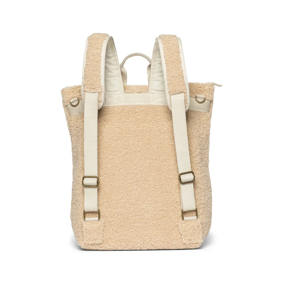 Beiger Rucksack mit flauschiger Textur und verstellbaren Trägern, Mom Rucksack Teddy