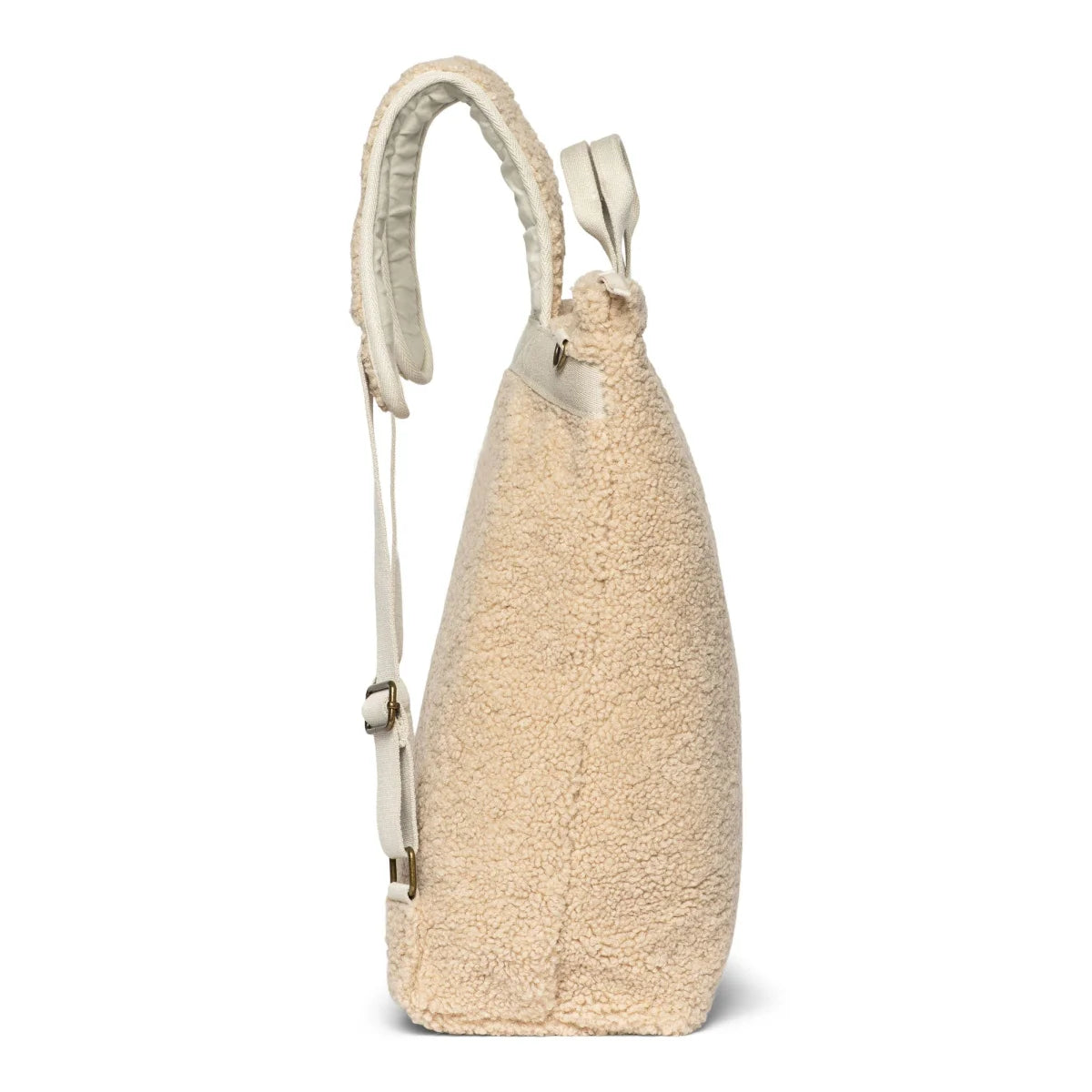 Beige-flauschige Handtasche mit gebogenem Träger im Mom Rucksack Teddy Ecru Design