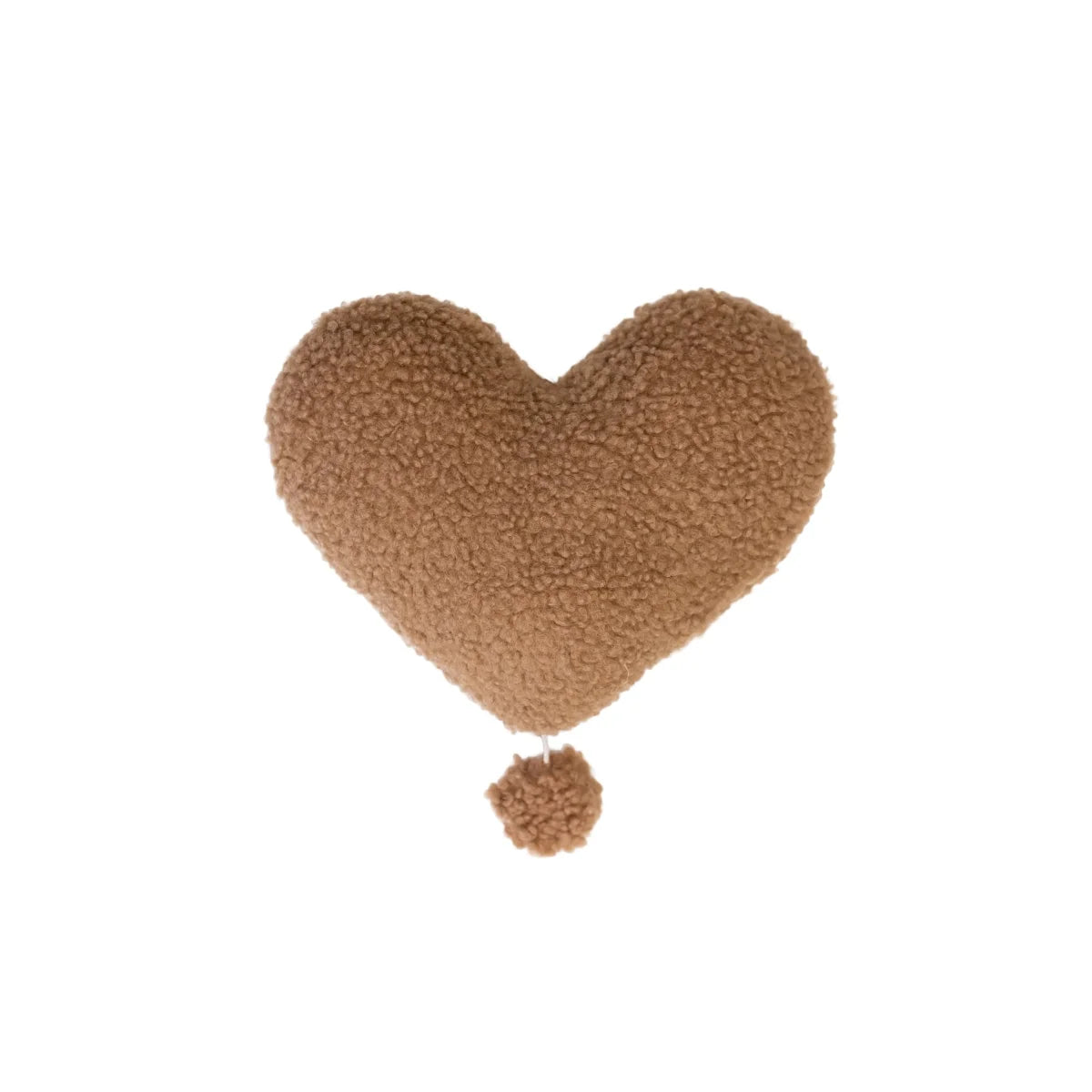 Fluffiges braunes herzförmiges Kissen mit passendem Pompon unterhalb für Musikspieluhr