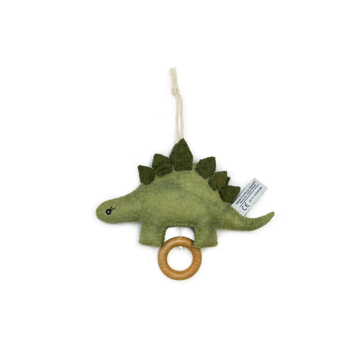 Öko Stegosaurus Baby-Rassel aus Filz mit Holzring