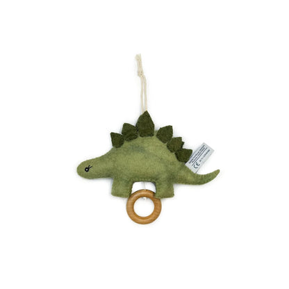 Öko Stegosaurus Baby-Rassel aus Filz mit Holzring