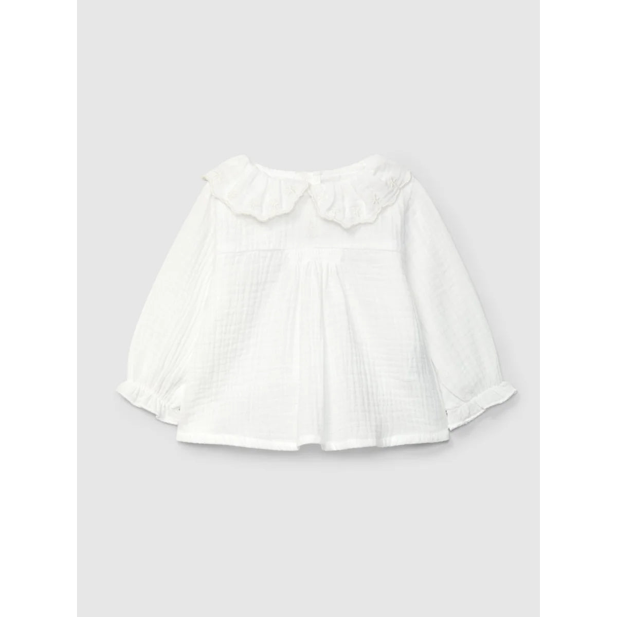 snug Muslin blouse with embroidered ruffled collar in Off-White