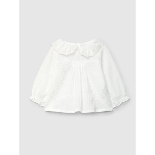 snug Muslin blouse with embroidered ruffled collar in Off-White