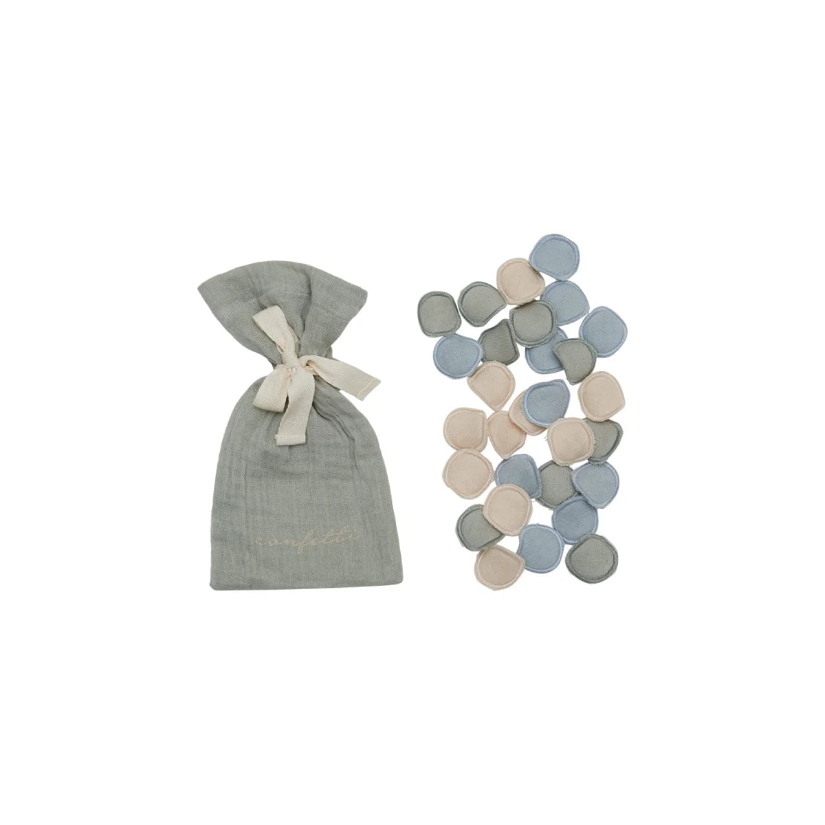Weicher Musselin-Konfettibeutel Blue mit cremefarbener Kordel