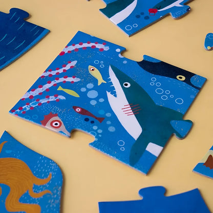Bunter Puzzle-Teil mit Unterwasser-Ozeanszene und Meereslebewesen für My Big Blue Puzzle
