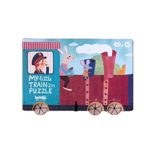 Bunte Zug-Puzzlebox mit fantasievollen Tierillustrationen von My Little Train Puzzle