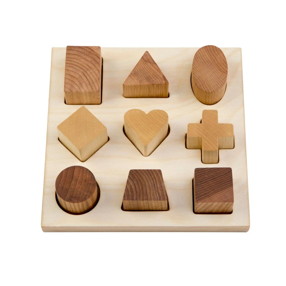 Natürliches Holz-Geometrie-Sortierspiel Natural Shape Puzzle Board mit neun Aussparungen
