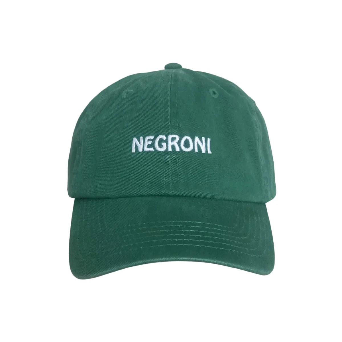 Dunkelgrüner Baumwoll-Dad-Hut NEGRONI mit weiss gesticktem Logo