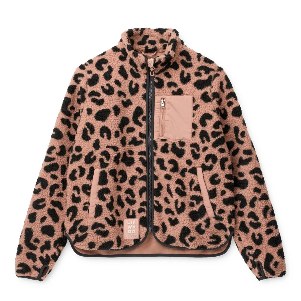 Nelson Adult Pile Jacket Mega Leo Pale Tuscany in Pink-Schwarz mit Leopardenmuster aus Fleece und pfirsichfarbener