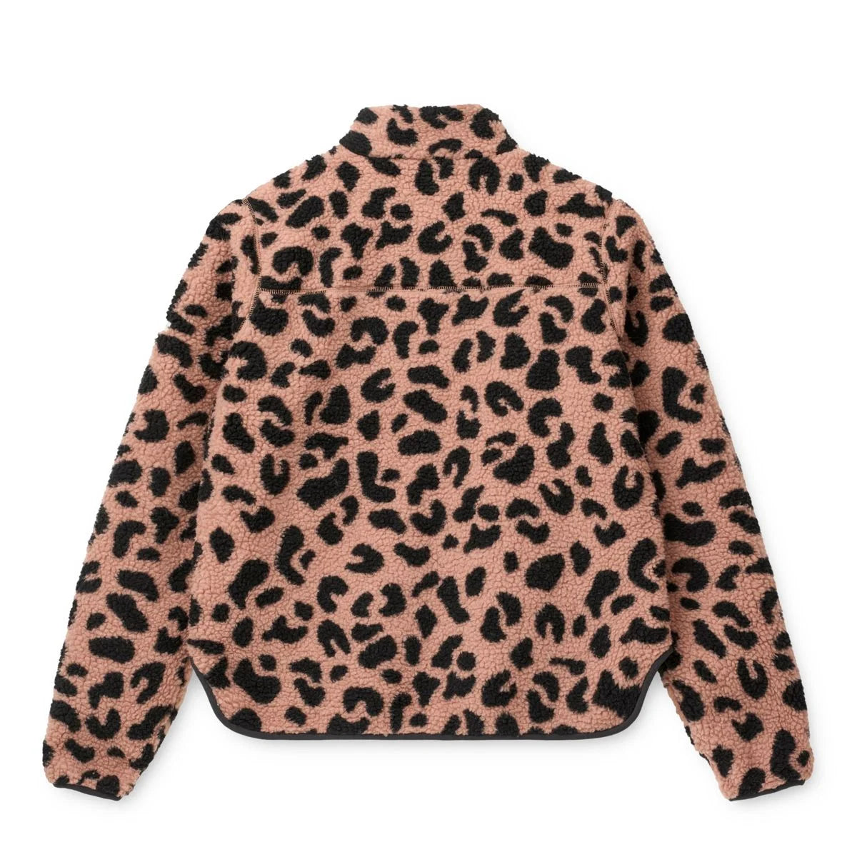 Eine kuschelige pink und schwarz leopard print fleecejacke aus weichem, plüschigem fleecematerial von nelson adult pile