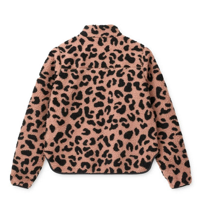 Eine kuschelige pink und schwarz leopard print fleecejacke aus weichem, plüschigem fleecematerial von nelson adult pile
