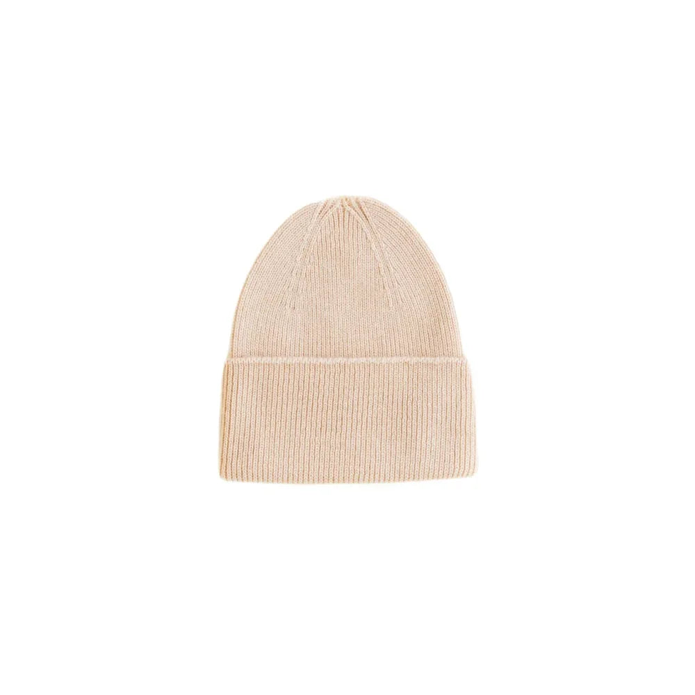 Beige Strickmütze mit umgeschlagenem Rand für Neugeborene, Marke Fonzie, Farbe Oat