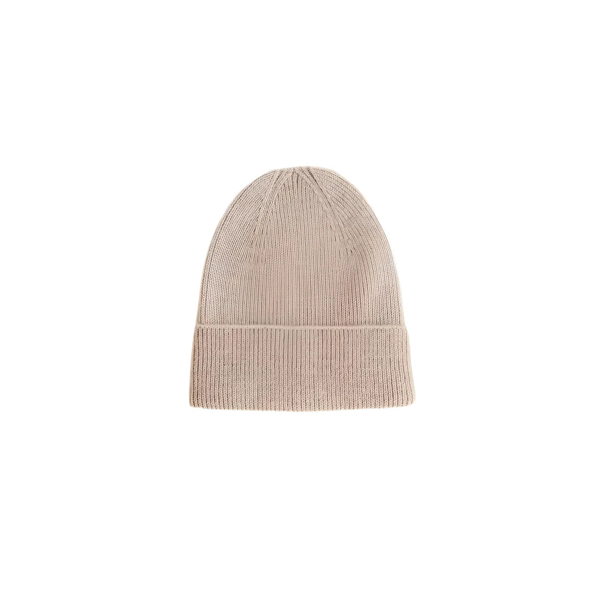 Beige gestrickte Mütze mit umgeschlagenem Rand für Neugeborene in Sandfarbe