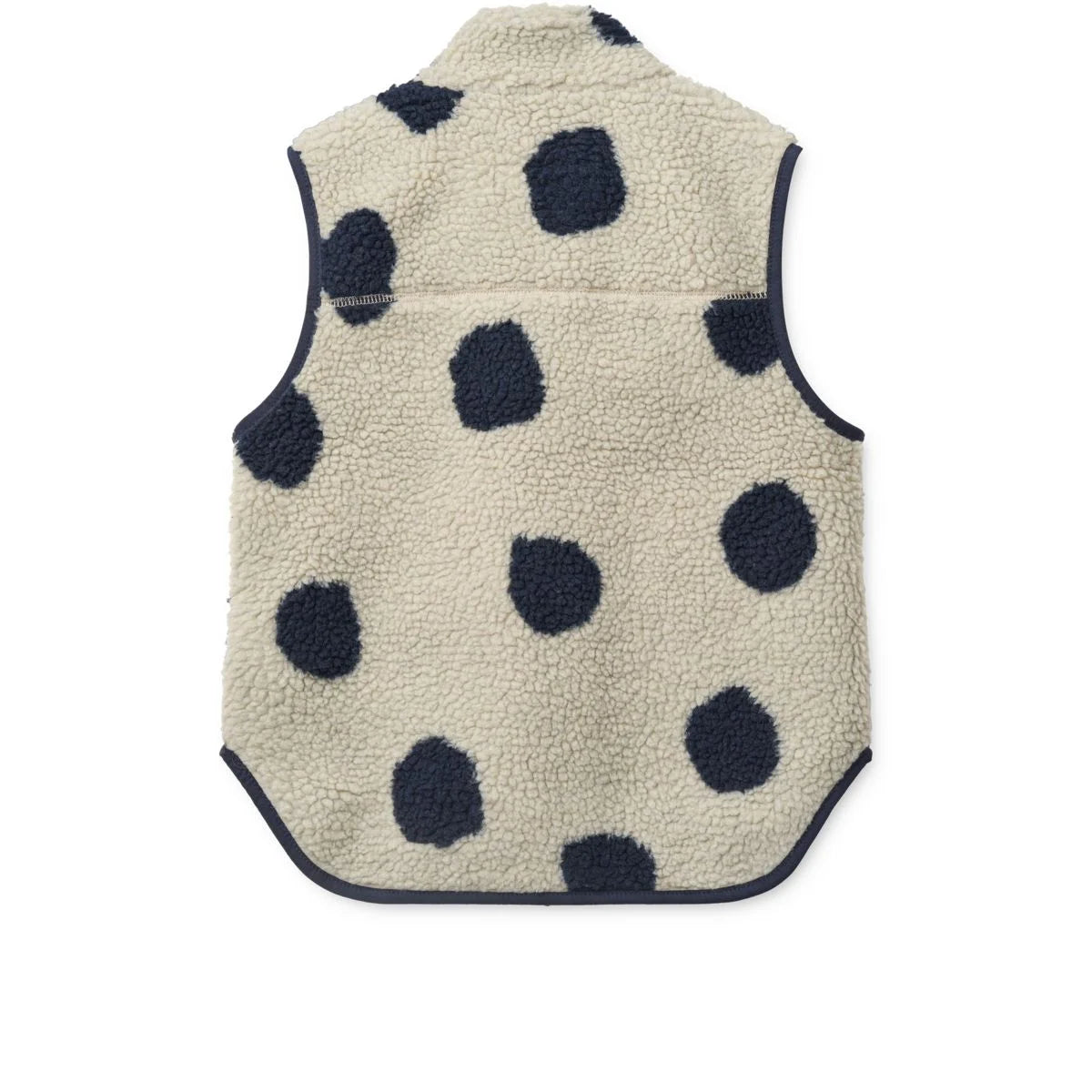 Creamfarbene noam pileweste mit marineblauen punkten und dunklem rand aus fleece