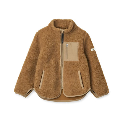 Gemütliche Nolan Fleecejacke in Golden Caramel Oat Mix mit hohem Kragen und Patch-Taschen