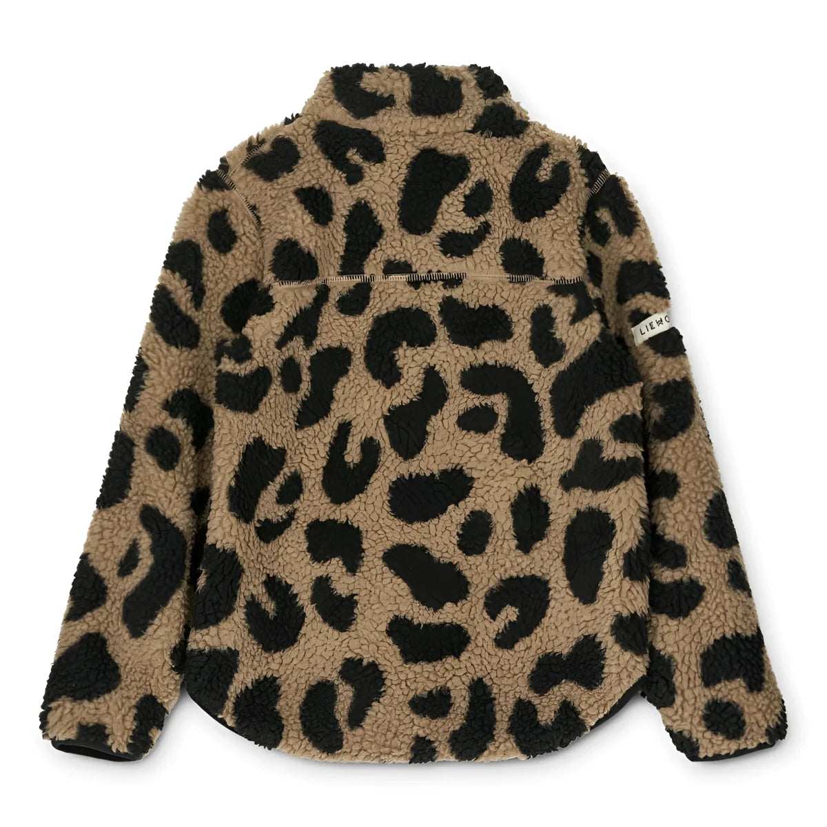 Braune und schwarze Leopard-Print-Fleecejacke Nolan mit hohem Kragen