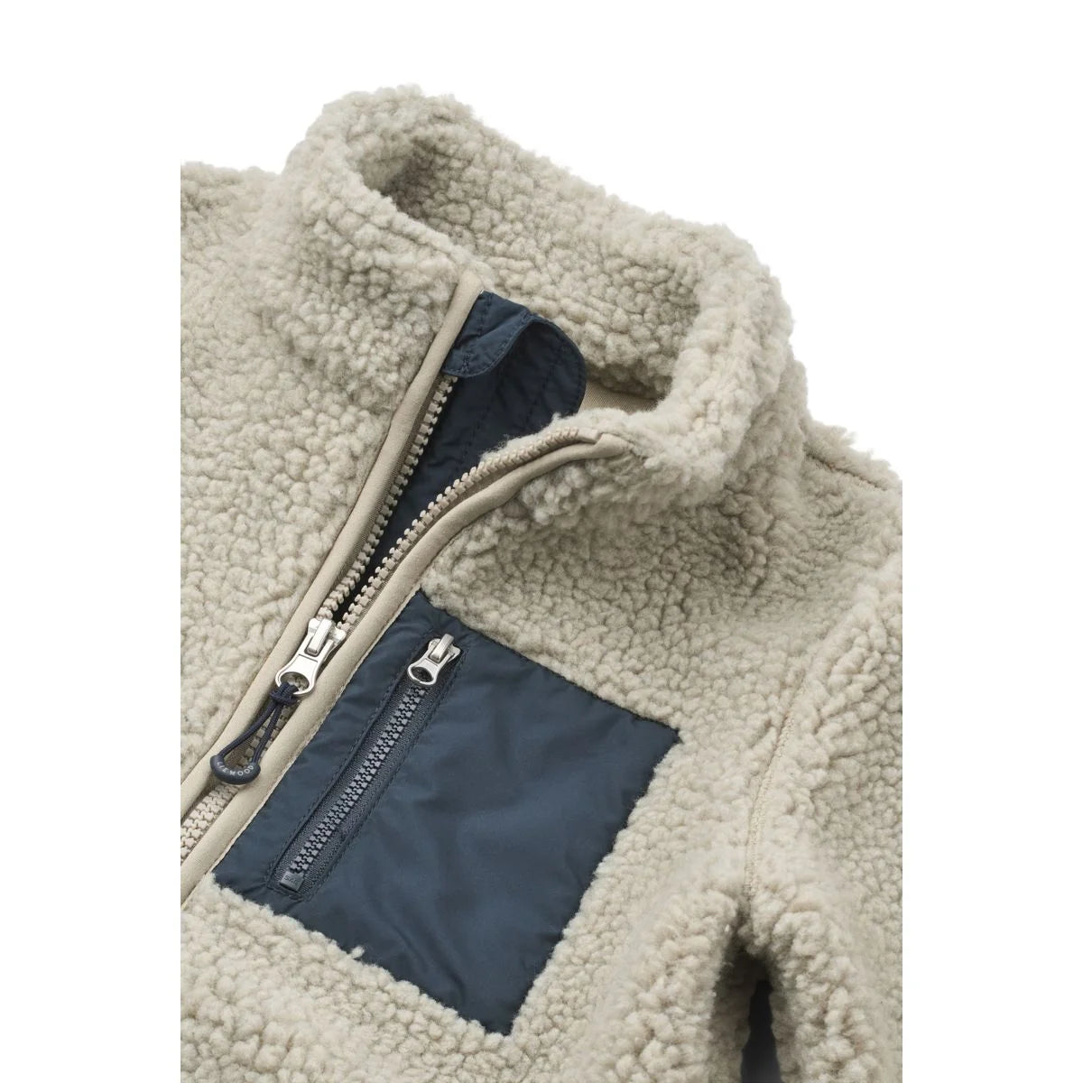Beige Sherpa-Fleecejacke Nolan Mist mit navyblauem Reißverschluss-Tasche