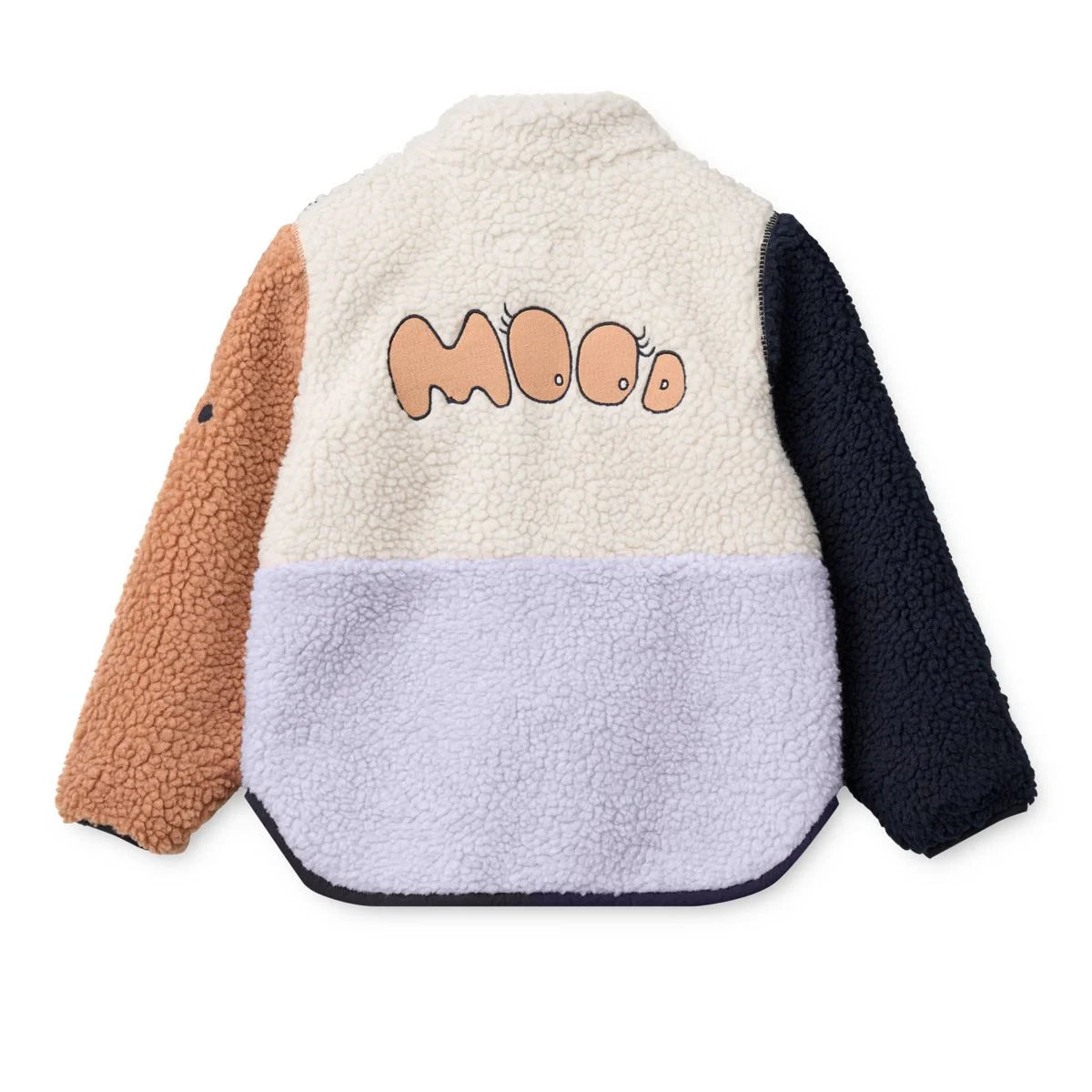 Nolan fleecejacke mood multi mix mit farbblockierter fleecejacke in creme mit cartoon mood schrift und kontrastfarbenen