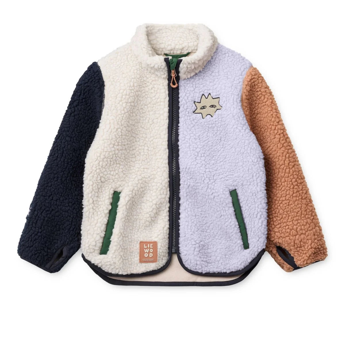 Nolan Fleecejacke Mood Multi Mix mit cremefarbenem Körper und marineblauen sowie beigefarbenen Ärmeln aus Fleece