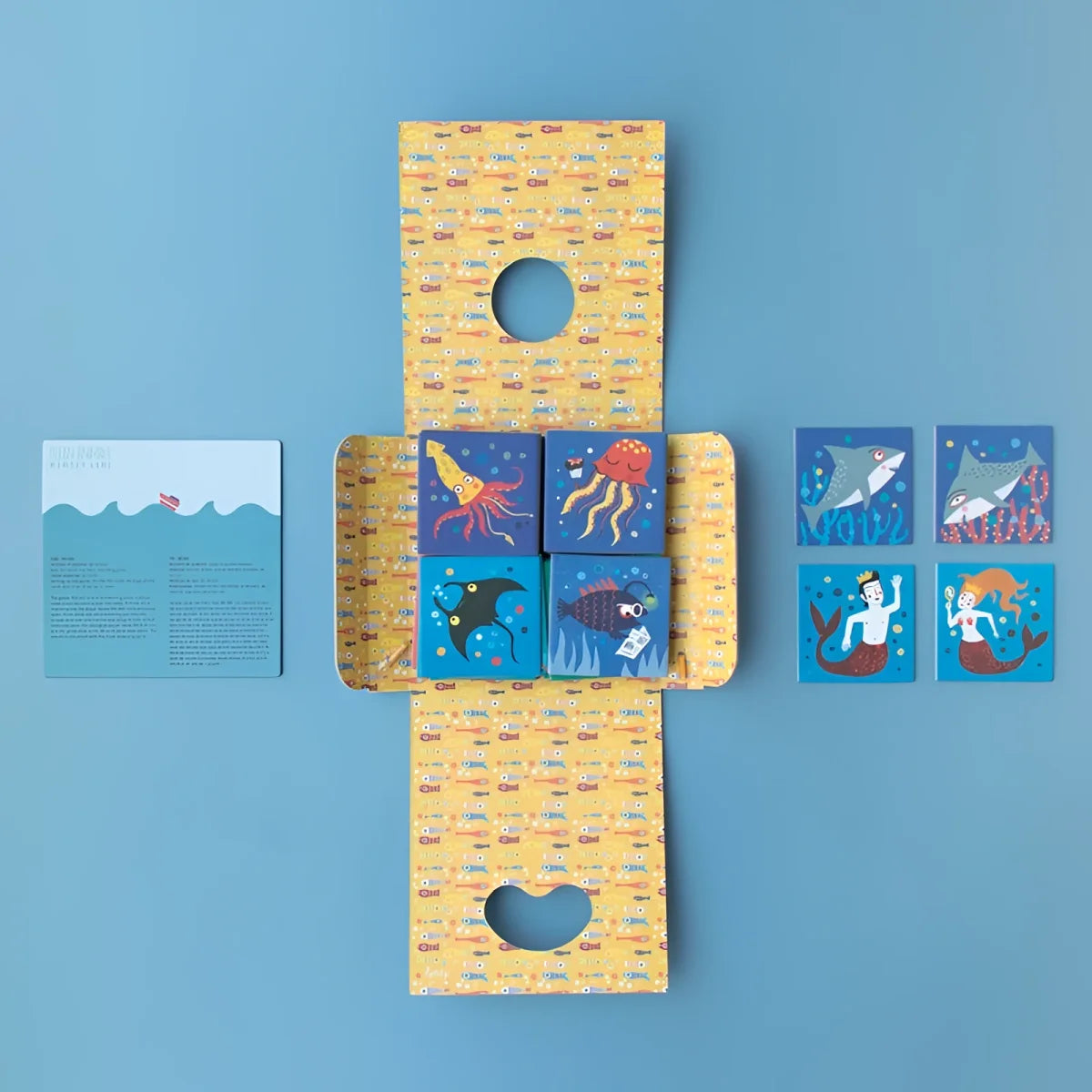 Gelber Kartonbox Ocean Animals Memory mit Herz-Ausschnitten und Meerespuzzle