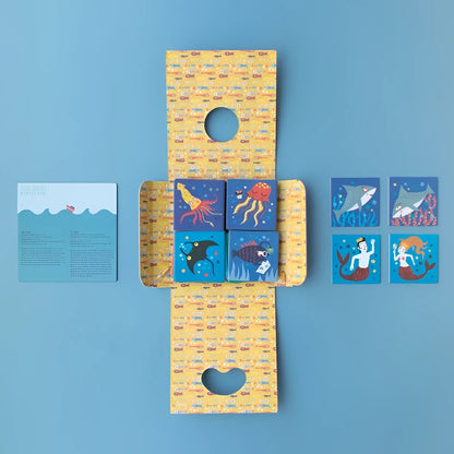 Gelber Kartonbox Ocean Animals Memory mit Herz-Ausschnitten und Meerespuzzle